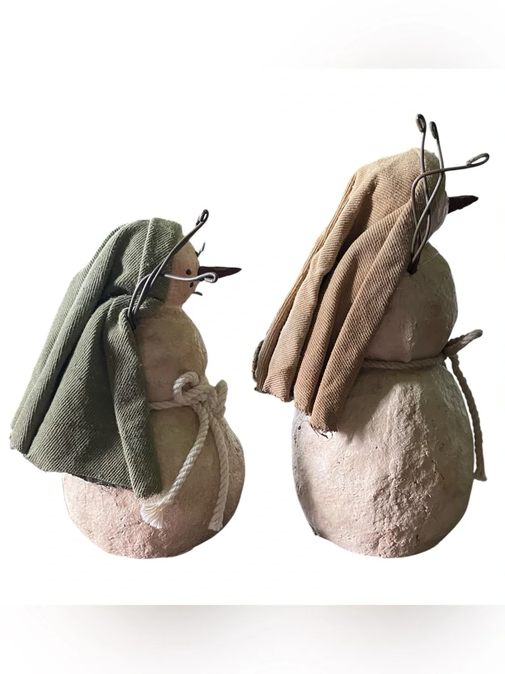 Primitive Snowman Nativity Set Handcrafted 3 Piece Set Rustic Folk Art Christmas